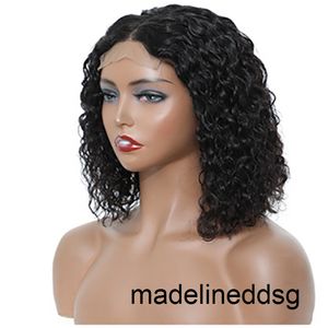 Krótkie kręcone peruki dla włosów dla kobiet Brazylijskie afro naturalne luźne luźne głębokie fala wody przezroczystą koronkową perukę przedniego zamknięcia rqni