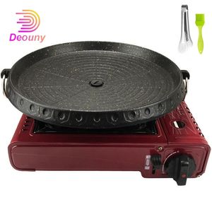 Deouny 3 Shape 32cm Korean Maifan Stone Grill Pan Non-Stick Portable Househote Outdoor BBQプレートスモーレスアルミニウムトレイ220510