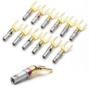 Wholesale banana plug adapters resale online - yt nakamichi gold plated y u banana plugs set cable wire connector fork spade speaker plug adapter audio terminals