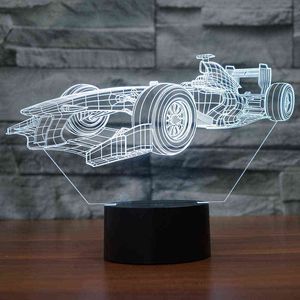 Creative Racing Car Lampa stołowa LED 3D do sypialni Dekoracja pokoju dziecięcego 3D Nocna światło 7 Kolor Change Bector Lampa H220423