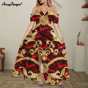 NoisyDesigns Red Greyhound Dog Pattern Women Off Sholdled Maxi Boho Split Long Dress Ruffles Summer Evening Party Vestido 220627