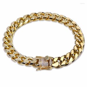 Link Chain 10mm Miami Curb Cuban Bracelet For Men Rhinestones CZ Box Lock Bling Iced Out Mens Hip Hop Rapper Bracelets Jewelry Fawn22