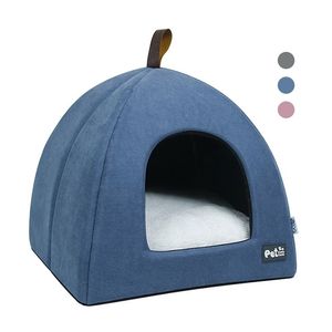 Foldable Dog Cat Bed Non-slip Pet Kennel Soild Color Kitten House Indoor Enclosed Sleeping Cats Cave for Small Dogs Tent 220323