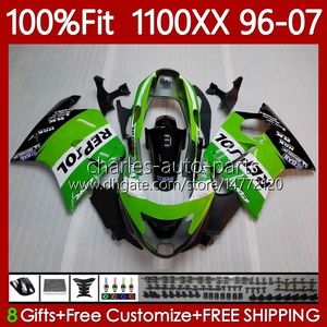 Ciało formy wtryskowej dla Honda Blackbird CBR1100 CBR 1100 XX CC 1100xx 96-07 114NO.23 CBR1100XX 1996 1997 1998 1999 2000 2001 1100cc 02 03 04 05 06 07 Owalnia Repsol Green