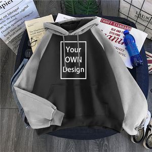 Twój własny obraz marki projektowej Niestandardowe mężczyźni DIY Raglan Bluzy Bluza Bluza swoboda z kapturem odzież 5 kolorowy moda 220722
