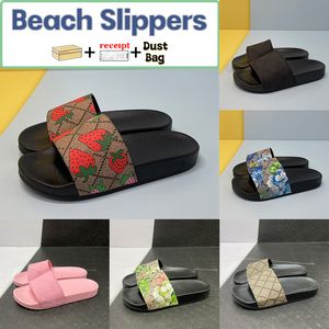 Strandtofflor Stripe Slides Gummiskor Bee Canvas Gröna Blommor Matelass Röd Satin Slide Web Rosett Jordgubbstryck Män Kvinnor Designersandaler