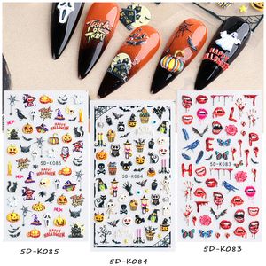 5D Halloween Nails Stickers Embossed Scar Lips Pumpkin Bat Lace Flowers DIY Manicure Nails Design Decals