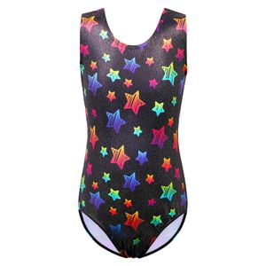 Children Girls Dancewear 5-14 Years Sleeveless Dance Dress Black Colorful Shiny One-Piece Tank Kids Teens Pattern