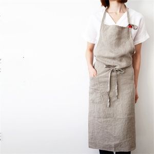 Linen del grembiule di Corea giapponese di alto livello e tessuto di cotone Simple Fashion Art Attendant Bellissimi Apron di salone Y200103