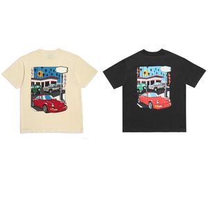 21SS Spring Summer Summer Unisex Drive Car Tee T 셔츠 미국 고민 빈티지 스케이트 보드 남성 여성 하이 스트리트 캐주얼 플러스 크기 Tshirt 살구 새 색상