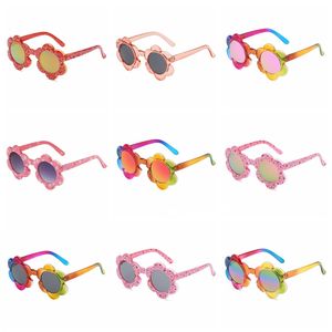 Dziecko okulary przeciwsłoneczne Piękne słoneczniki kolorowe okulary przeciwsłoneczne projektant okrągłe rama dziewczęta szklanki podróży szklanki przeciwsłoneczne sodowce modne okulary okulary b58