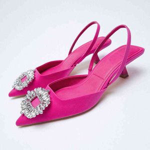 2022 ZA Nowe sandały sztyletowe Rhinestone Slingback Sandals Women Party Buty ślubne buty ślubne