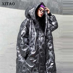 Xitao Women Parkas Fashion Plus Size Size Goddess Fan Pocket Winter Split Hooded Collar Small Fresh Castar Parkas DMY1754 211120