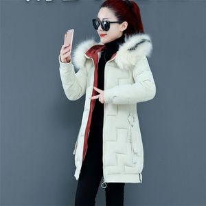 autunno e inverno nuovo grande collo di pelliccia piumino imbottito da donna giacca imbottita coreana di media lunghezza in cotone caldo spesso 201109