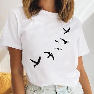 Kadın Kuş Basit Bayanlar Tee 90'lar Suluboya Sıradan Kadın Giysileri Üstler Baskı Tee Karikatür Grafik T-Shirt