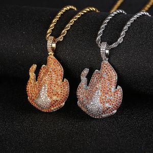 Hänge halsband Hip Hop Claw Seting CZ Stone Bling Iced Out Flame Pendants For Men Rapper Jewelry Gift Drop Pendantpendant