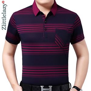 Sommar Kortärmad Polo Tee Tröja Män Casual Pocket Striped Herrkläder Polos T-shirts Mens Mode Slim Poloshirt 41301 220408