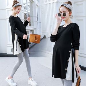 Maternity Dress for Pregnant Women Casual Patchwork Longsleeved Loose Tshirt Pography Tops Plus Size Clothes Skirt 220607