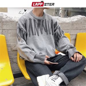 Lappster Men Modas coreanas suéteres pulôvers masculinos modelas de rua de malha de malha de malha de malha de malha de malha de tamanho grande 201203