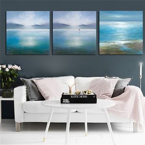 Blue Ocean Seascape Beach Painting Poster e stampe scandinavi Immagine da parete modulare di arte nordica moderna per l'arredamento del soggiorno