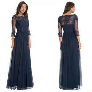 Hot Robe de Soiree Tiul Formal Bridesmaid Lace Scoop Seckie Sheer Thread Sleeves Długość podłogi Mother of the Bride Sukienki 328 328