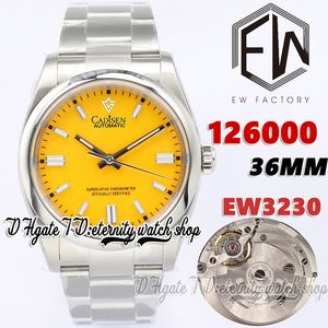 EWF V3 EW126000 CAL.3230 EW3230自動女性ウォッチ36mmイエローダイヤルスティックマーカー904L同じシリアル保証カードの永遠の時計