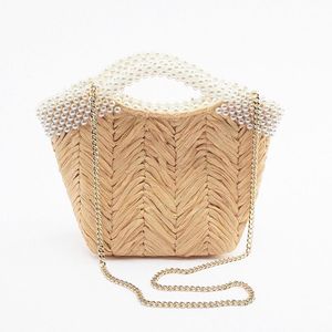 Evening Bags Personality Z Summer A Lady Fresh And Sweet Pearl Handle Straw Bag Women's Shoulder Crossbody BagEvening