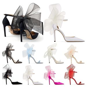 Luxurys Designers Pumps sandals high heels 8 10 12 cm Latte Asymmetric Grosgrain Mesh Fascinator Bows Black Latte Fuchsia pink bule stiletto heel fashion