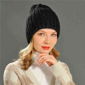 Kadın Şapka Kış 2021 Şapkalar Kafatası Kapakları Örme Beanie Hat Yüksek Kelepçe Yüksek Kaliteli Femme Sıradan Renk Yetişkin J220722