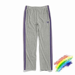Wholesale grey track pants for sale - Group buy Grey Needle Pants Men Women High Quality Green Striped Woven Embroidery Butterfly Needles Track Pants Awge Pants T220721