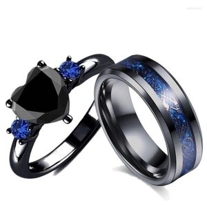 Anéis de casamento Centro preto do coração bordado anel de diamante de diamante europeu e americano Mulheres de casal de casas de casal de casas de casas EDWI22