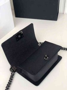 7A high quality caviar sheepskin leather black bags classic women black chain handbags ladies composite tote clutch shoulder bag female