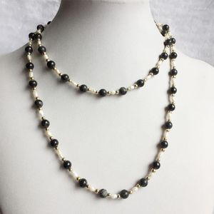 Chains 80cm Black Gemstone Pearl Sweater Chain Necklace Vintage Natural Stone Jewelry Noble Elegant Exquisite Beaded Choker CollierChains