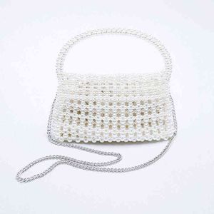 Evening Bags 2022 New Small Clear Beaded Purses Handbags White Faux Pearl Crossbody for Women Hand Woven Pvc Transparent 220513