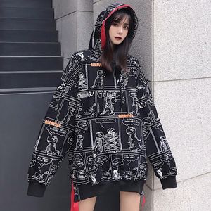 Gothic Hoodies Dinosaur cartoon print Harajuku Hooded Sweatshirts fall Loose Lolita Pullovers Tops women's clothing