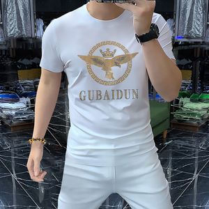 Camisetas masculinas de estilo ocidental 2022 verão novo gelo seda slim letra de manga curta Hot Diamond Fashion Pattern Design camisetas finas para venda roupas multicoloridas top m-4xl