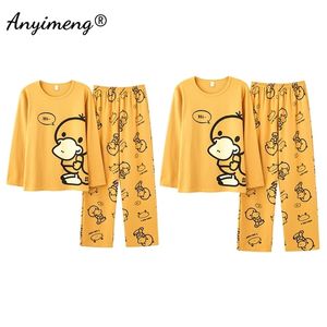 Autumn Winter Cotton Sleepwear Man and Women Combation Pijamas de manga longa de mangas compridas Prostoon Printing Casal's Loungewear Fashion 220511