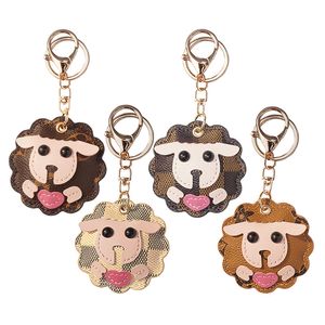 Sheep Design Key Chains Ring Lovers Car Keychains Holder PU Leather Flower Plaid Animal Keyring Gifts Cute Men Women Bag Pendant Charms Fashion Jewelry Accessoriess