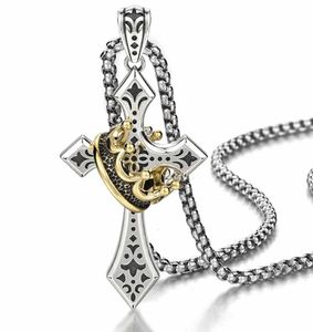 Pendant Necklaces Fashion Jewelry Cross Necklace For Men Personality Domineering Retro Accessories Thai Silver Crown Tide ChainPendant