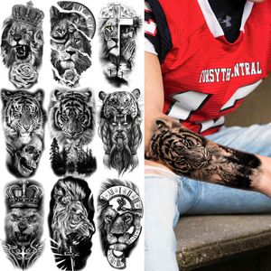 Nxy Tatuagem Temporária Tattoo Tigre S para Homens Mulheres Crianças Leão Crânio Cruz Adesivo Preto Compasso Esqueleto Tatoos perna coxa 0330