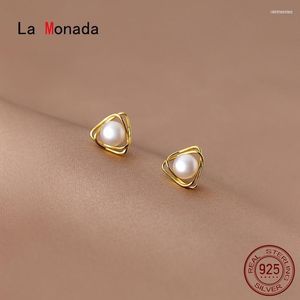 Stud La Monada Triangle Earrings Sterling Silver Small Fake Pearl For Women Pierced Girls Studentstud Odet22 Kirs22