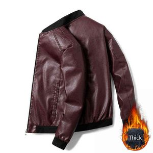 Mens Winter Pu Leather Jacket Stand Collar Faux Leather Coat Man Casual Thick Overdized Wine Red Motorcykeljacka 7xl 6xl 8xl L220725