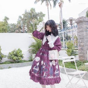 Lässige Kleider Lolita Kleid Niedlicher Druck Rüschen Hohe Taille Schleife Viktorianisch Einfach Kawaii Mädchen Gothic Loli Cos Op