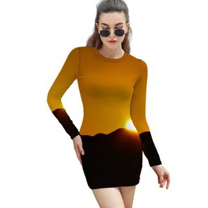 Casual Dresses Golden Desert Bodycon Dress Women Dunes Sunset Landscape Sexig vårlång ärm Estetik Tryckt Big SizeCasual