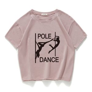 Pole Dance Gráfico Engraçado Mulheres Casuais Crop Top 100% Algodão Curto Camiseta Mulheres Camisetas Verano Mujer Roupas Harajuku 220321