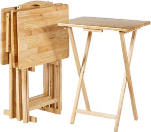 Set da 4 vassoi pieghevoli per cena TV classica con ripiano portaoggetti Tavolo pieghevole portatile naturale per studio, soggiorno, camera da letto, picnic