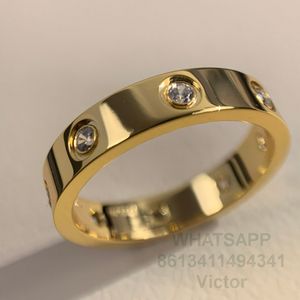 Love Ring 8 다이아몬드 3.6mm v 금 18K 재료는 결코 좁은 링 럭셔리 브랜드 공식 복제 카운터 박스 커플 반지