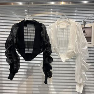 New fashion women's summer drapped long sleeve perspective sexy gauze fabric short cardigan coat jacket sunscreen cape