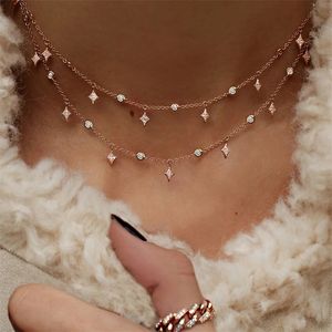 2022 Designs 925 Sterling Kristall Rose Gold Silber Farbe baumeln Stern Cz Tropfen Halsband Halsketten Schmuck für Frauen