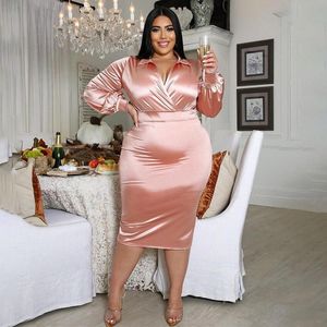 Plus Size Dresses European And American Cross Border Large Women's Dress Solid Color One-step Skirt V-neck Sex
